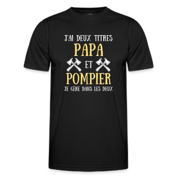 papa pompier homme deux titres humour idée cadeau - T-shirt sport Homme - noir - Devant - AI Model Male 178 dark (178cm)