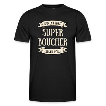 super boucher homme humour boucherie idée cadeau - T-shirt sport Homme - noir - Devant - AI Model Male 178 dark (178cm)