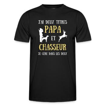 papa chasseur homme humour chasse idée cadeau - T-shirt sport Homme - noir - Devant - AI Model Male 178 dark (178cm)