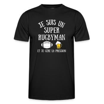 Rugby Homme Humour Bière Idée Cadeau Rugbyman - T-shirt sport Homme - noir - Devant - AI Model Male 178 dark (178cm)