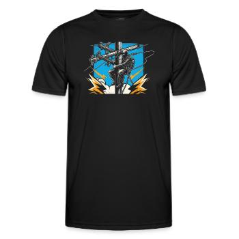 Elektriker am Mast - Starkstrom-Profi - Männer Funktions-T-Shirt - Schwarz - Vorne - AI Model Male 178 dark (178cm)