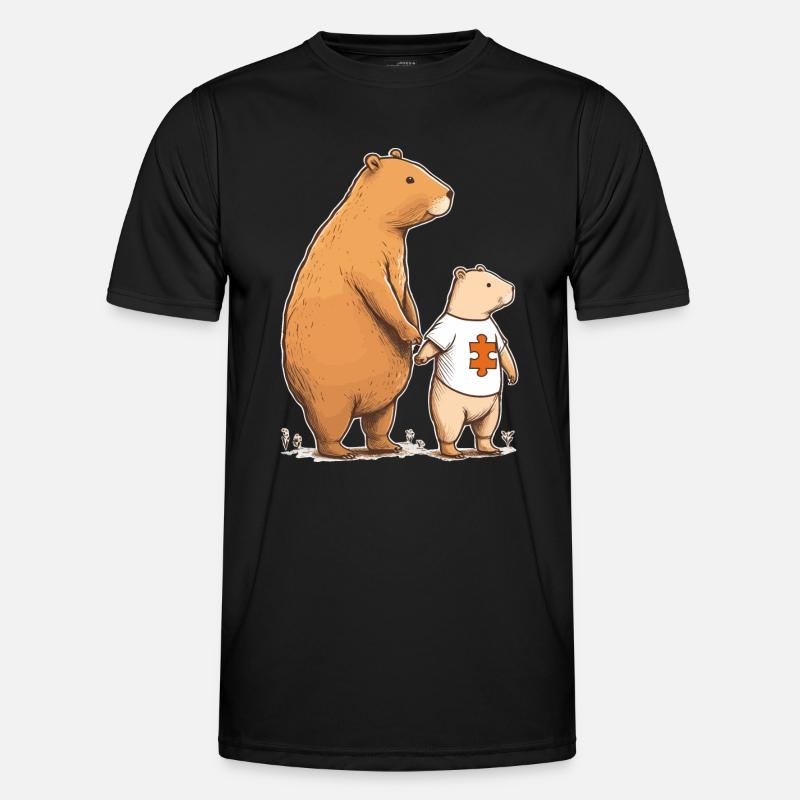 Capybara Elternteil mit Kind Autisten Zeichen - Männer Funktions-T-Shirt - Schwarz