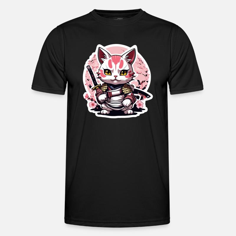 Samurai Cat & Cherry Blossoms #4 - Men's Functional T-Shirt - black