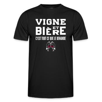 Vigne et bière c'est tout ce que je demande tshirt - T-shirt sport Homme - noir - Devant - AI Model Male 178 dark (178cm)