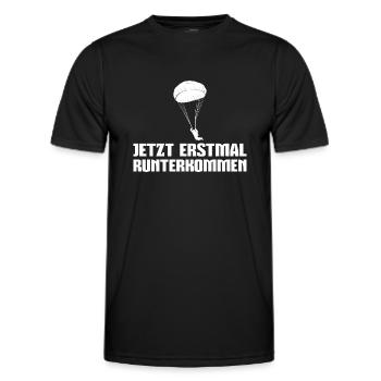 Fallschirmspringen Erstmal Runterkommen Fallschirm - Männer Funktions-T-Shirt - Schwarz - Vorne - AI Model Male 178 dark (178cm)