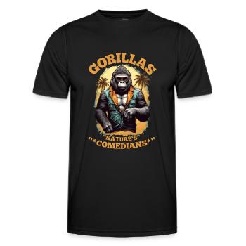 GORILLAS, NATURE'S COMEDIANS, GORILLA FUNNY QUOTE - Men's Functional T-Shirt - black - Front - AI Model Male 178 dark (178cm)