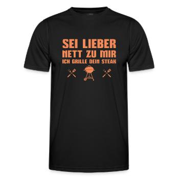 Sei lieber nett ich grille dein Steak - Männer Funktions-T-Shirt - Schwarz - Vorne - AI Model Male 178 dark (178cm)