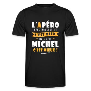 Humour Michel Apero T shirt Humour Drôles michel - T-shirt sport Homme - noir - Devant - AI Model Male 178 dark (178cm)