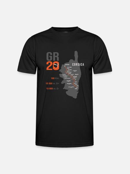 GR 20 Wanderkarte GR 20 Wandern Korsika - Männer Funktions-T-Shirt - Schwarz