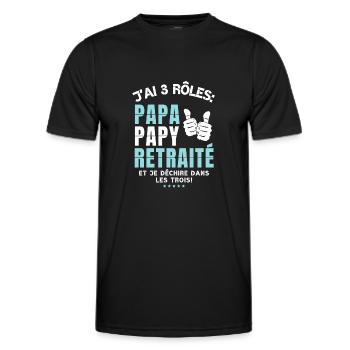 Retraité Papa Papy - Cadeau Retraite homme humour - T-shirt sport Homme - noir - Devant - AI Model Male 178 dark (178cm)