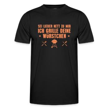 Sei lieber nett ich grille deine Würstchen - Männer Funktions-T-Shirt - Schwarz - Vorne - AI Model Male 178 dark (178cm)