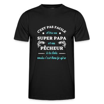 t shirt super papa pecheur humour peche homme - T-shirt sport Homme - noir - Devant - AI Model Male 178 dark (178cm)