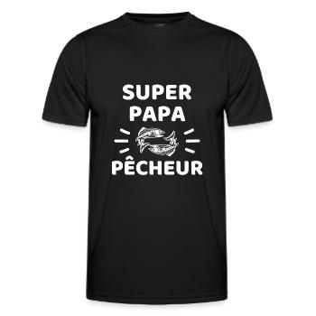 t shirt super papa pecheur humour peche drole - T-shirt sport Homme - noir - Devant - AI Model Male 178 dark (178cm)