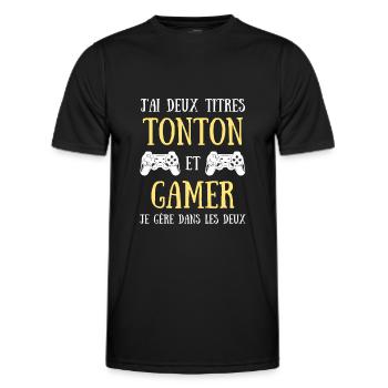 tonton gamer humour geek homme gaming cadeau drole - T-shirt sport Homme - noir - Devant - AI Model Male 178 dark (178cm)
