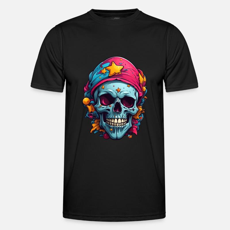 Dekorativer bunter Skull - Männer Funktions-T-Shirt - Schwarz