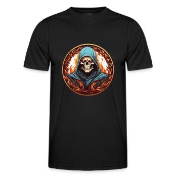 Faucheuse avec capot dans le cercle de feu - T-shirt sport Homme - noir - Devant - AI Model Male 178 dark (178cm)