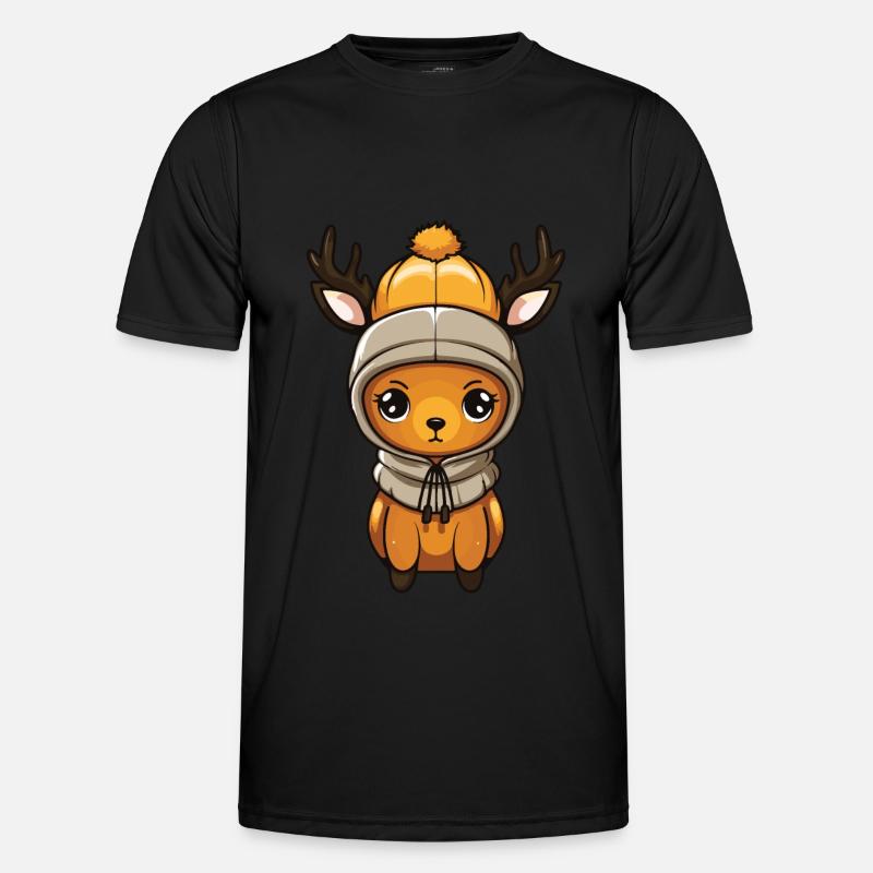 Deer Cute Comic Winter - Men's Functional T-Shirt - black