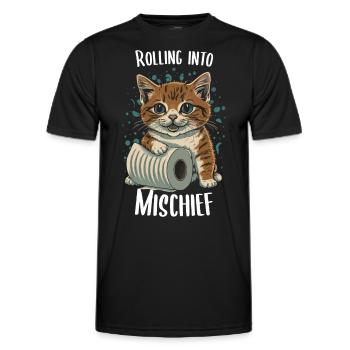 Muntere Mätzchen: Katze und Toilettenpapier - Männer Funktions-T-Shirt - Schwarz - Vorne - AI Model Male 178 dark (178cm)
