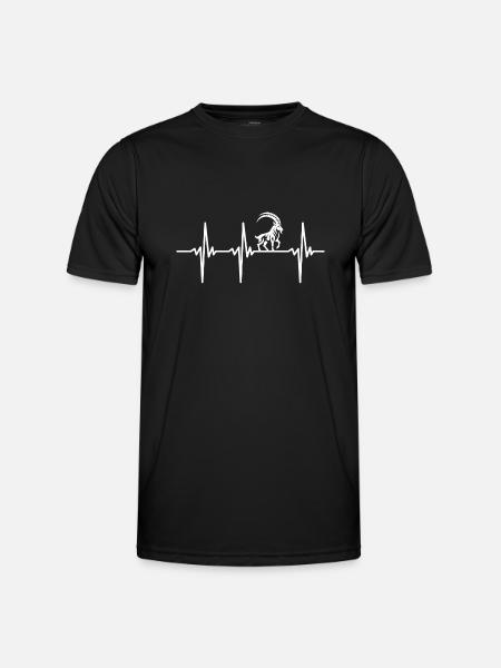 Herzschlag für Steinböcke mit mächtigen Hörnern - Männer Funktions-T-Shirt - Schwarz