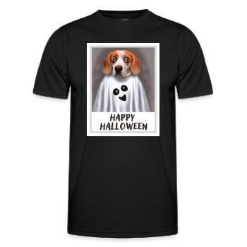 Portrait of beagle in halloween ghost costume. - Men's Functional T-Shirt - black - Front - AI Model Male 178 dark (178cm)
