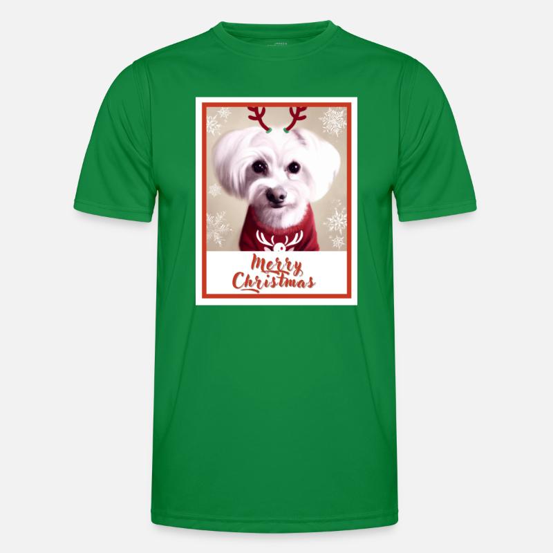 Chien maltais dans un pull de Noël rouge. T-shirt sport Homme
