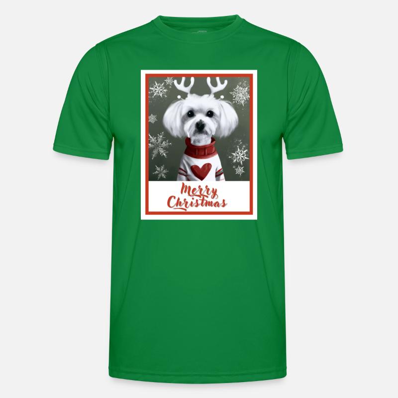 Doux chien maltais dans un pull de Noël rouge. T-shirt sport Homme