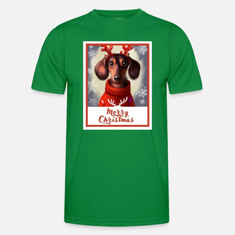 Doux chien heureux teckel dans un pull de Noël. T-shirt sport Homme