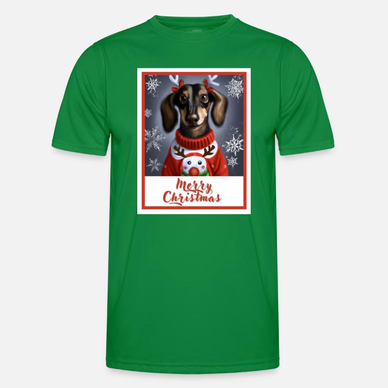 Teckel dans un pull de Noël rouge avec, bonhomme de neige T-shirt sport Homme