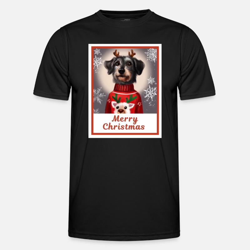 Schwarzer Zwergschnauzer im Weihnachtspullover. - Männer Funktions-T-Shirt - Schwarz