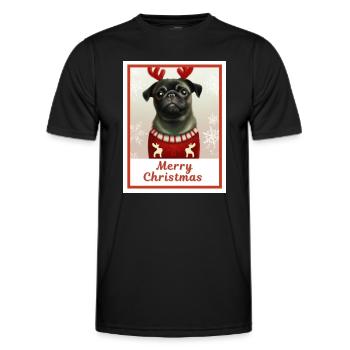 Portrait, Sweet happy pooch (Mops) dans un Noël. - T-shirt sport Homme - noir - Devant - AI Model Male 178 dark (178cm)
