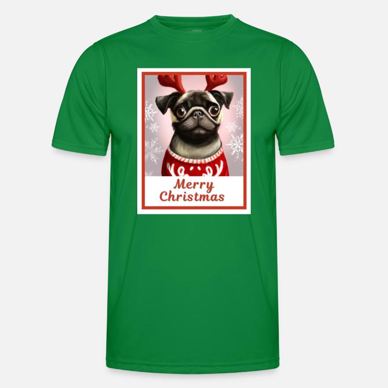 Bébé carlin dans un pull de Noël et des cornes de renne T-shirt sport Homme