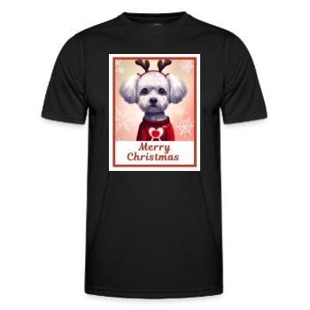 Portrait, Doux chien chanceux (Bichon frise) - T-shirt sport Homme - noir - Devant - AI Model Male 178 dark (178cm)