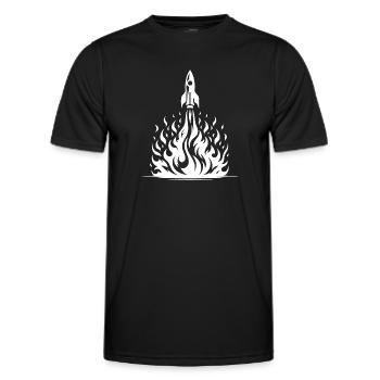 Rocket taking off in fire, flames, sea - Men's Functional T-Shirt - black - Front - AI Model Male 178 dark (178cm)