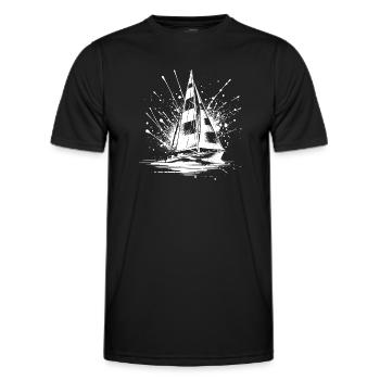 Kleines Segelboot mit Wellengang Splash Optik - Männer Funktions-T-Shirt - Schwarz - Vorne - AI Model Male 178 dark (178cm)