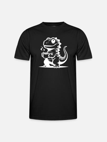 Lustiges mit Dinos, Dino Baby mit Kaffeetasse - Männer Funktions-T-Shirt - Schwarz