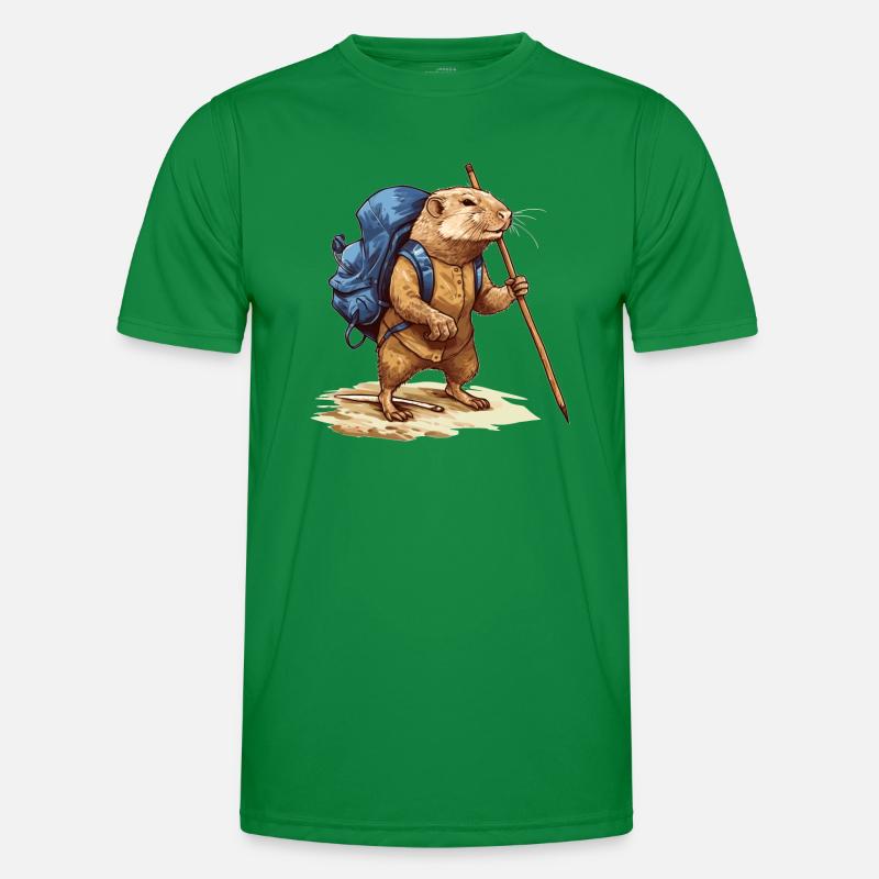 Mole rat with backpack and walking stick Men's Functional T-Shirt