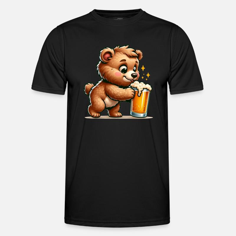 Cute Bear Drinking Beer - Männer Funktions-T-Shirt - Schwarz