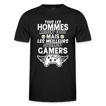 hommes naissent égaux meilleurs deviennent gamers - T-shirt sport Homme - noir - Devant - AI Model Male 178 dark (178cm)