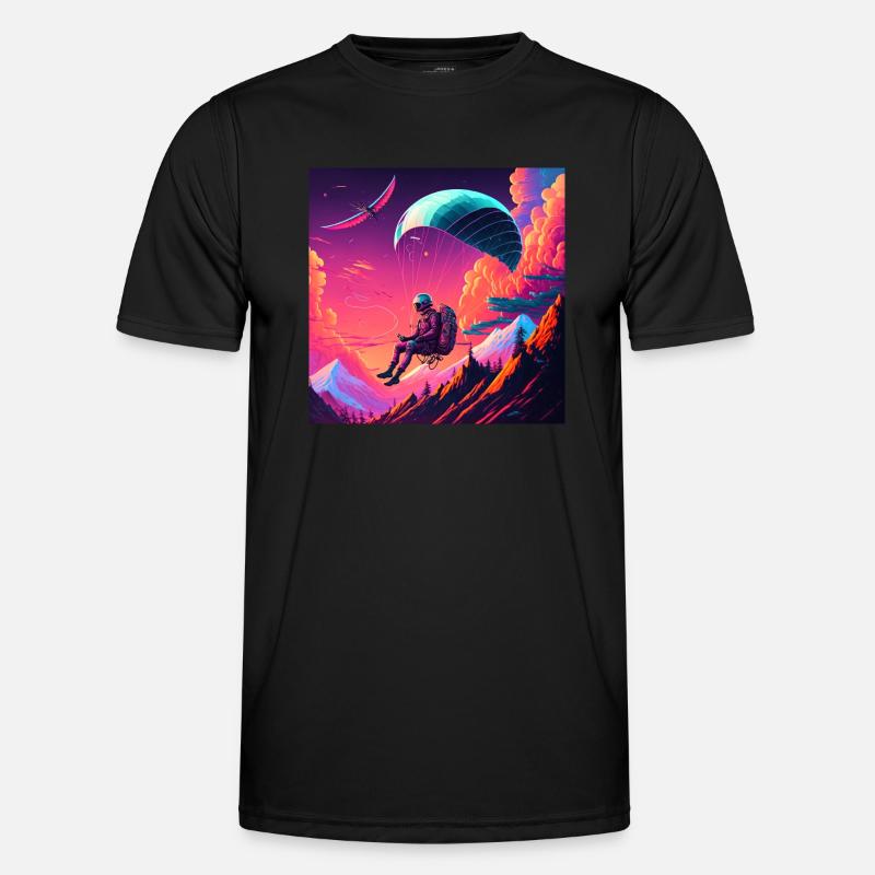 Paragliders in synthwave style - Men's Functional T-Shirt - black