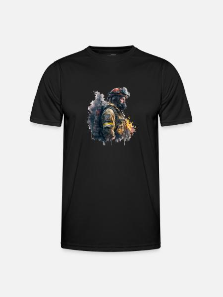 Feuerwehrmann im Einsatz - Männer Funktions-T-Shirt - Schwarz