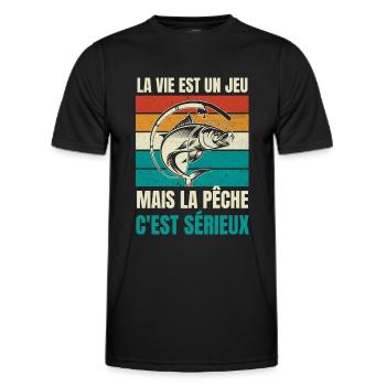 la pêche c'est sérieux - T-shirt sport Homme - noir - Devant - AI Model Male 178 dark (178cm)