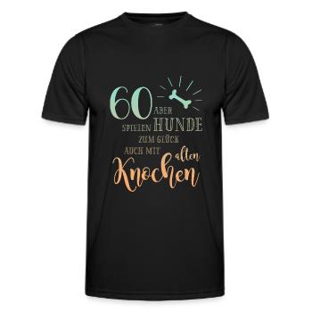60 Hunde spielen zum Glück auch mit alten Knochen - Männer Funktions-T-Shirt - Schwarz - Vorne - AI Model Male 178 dark (178cm)