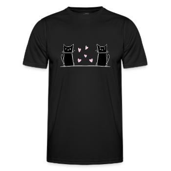 zwei Katzen Tiere Tier süß herzen freunde - Männer Funktions-T-Shirt - Schwarz - Vorne - AI Model Male 178 dark (178cm)