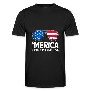 Merica Kicking Ass Since 1776 American USA Flag - Men's Functional T-Shirt - black - Front - AI Model Male 178 dark (178cm)