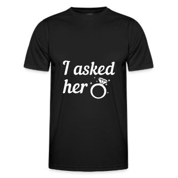 Asked Her Fiancee Engagement Diamond Wedding Ring - Men's Functional T-Shirt - black - Front - AI Model Male 178 dark (178cm)