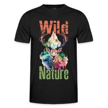 Deer Wild Nature Antler Animal Forest Wilderness Mountains - Men's Functional T-Shirt - black - Front - AI Model Male 178 dark (178cm)