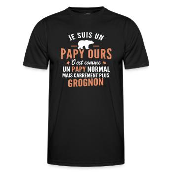 papy ours / cadeau humour grand-père - T-shirt sport Homme - noir - Devant - AI Model Male 178 dark (178cm)