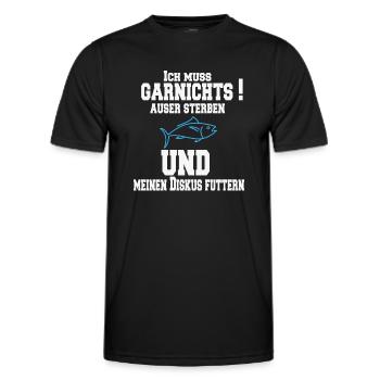 Ich muss garnichts auser sterben und meinen Diskus - Männer Funktions-T-Shirt - Schwarz - Vorne - AI Model Male 178 dark (178cm)