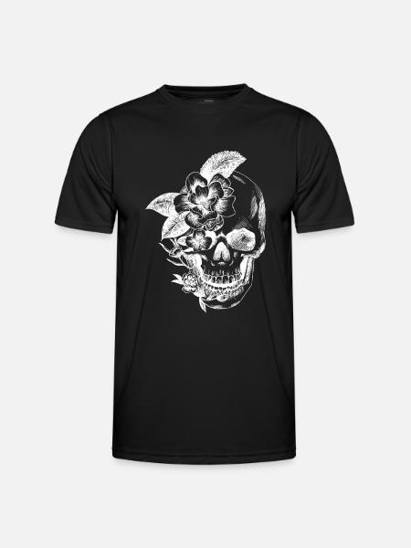 skull and flowers - Men's Functional T-Shirt - black