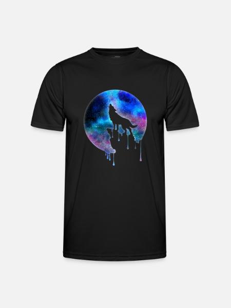 Howling Wolf full moon Galaxy universe gift - Men's Functional T-Shirt - black